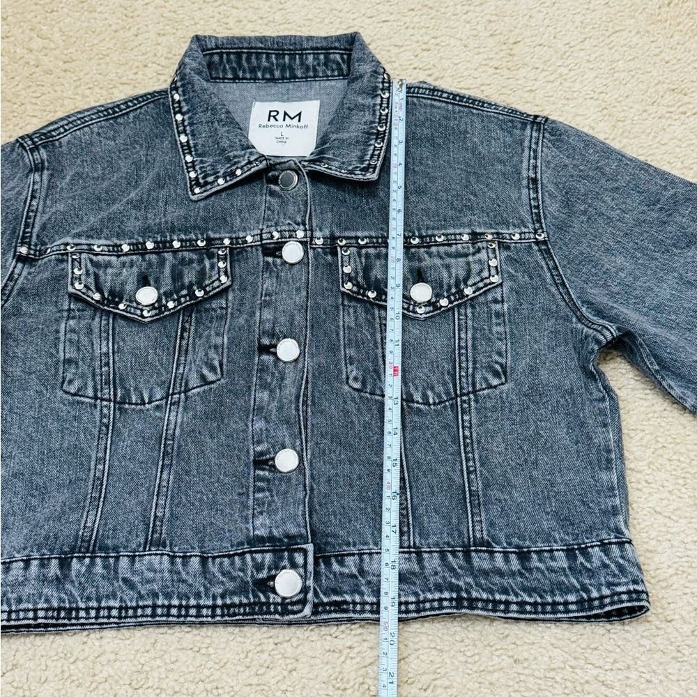 NWOT Rebecca Minkoff Studded Light Black Wash Denim Jean Jacket Women’s Sz L - Picture 13 of 16